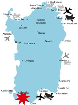 Lage-Karte-Sardinien-Südwesten Lage-Karte-Sardinien-Südwesten